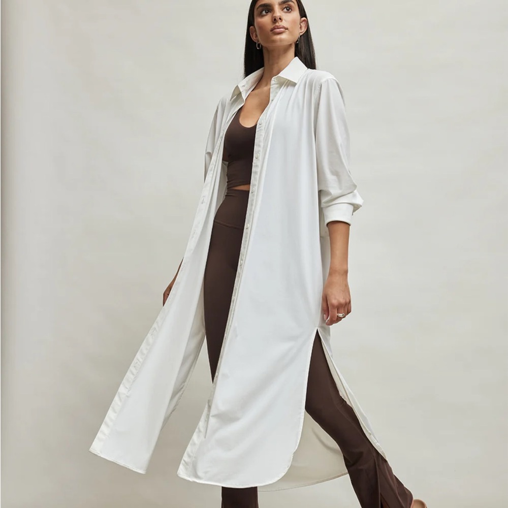 CARBON38 Button Up Oversized Tunic long sleeve xs women’s white athletic